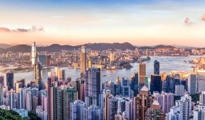 Sunset over Victoria Harbor as viewed atop Victoria Peak