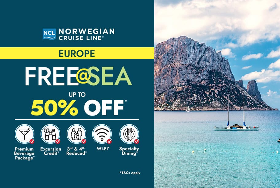Norwegian Cruises - Free at Sea Up to 50% off Europe