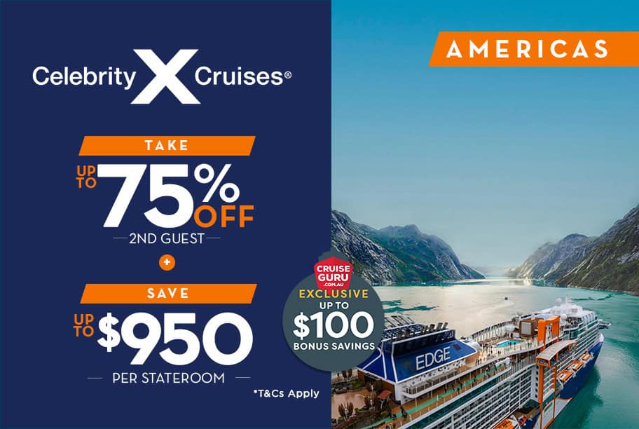 Celebrity Cruises Sale Buy One Get 75% OFF 2nd Guest + Up to $950 Off + Cruise Guru Exclusive Up to $100 Off